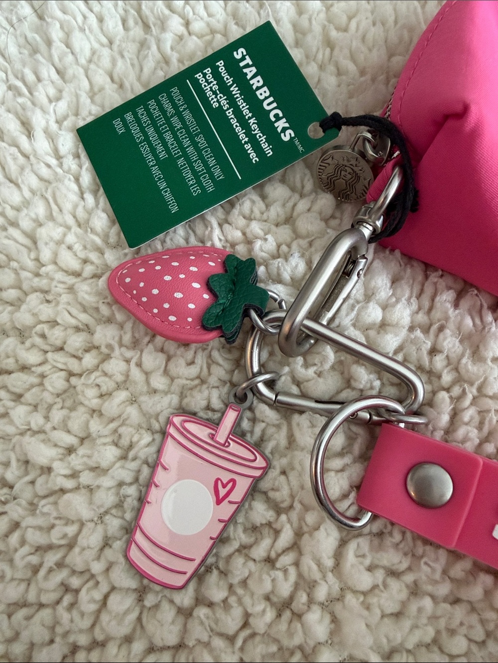 Starbucks Hot Pink Wristlet with Strawberry and Cup Charms - Picture 2 of 6